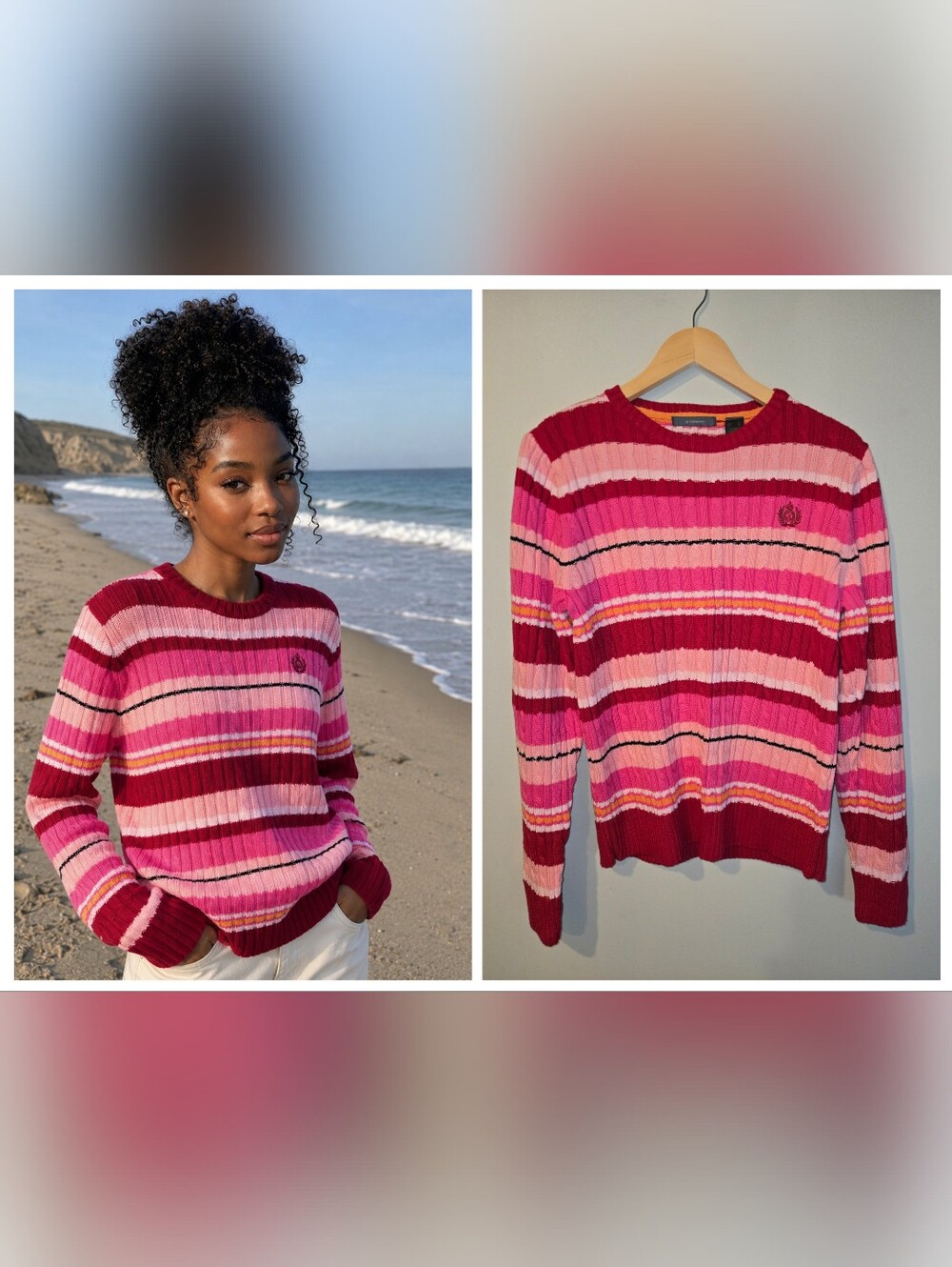 Liz Claiborne 100% Cotton Cable Knit Striped Sweater XL NWT Coastal Preppy